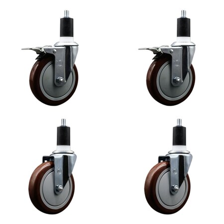 Service Caster 5'' SS Maroon Poly Swivel 1-1/2'' Expanding Stem Caster Set 2 Total Lock Brakes, 4PK SCC-SSEXTTL20S514-PPUB-MRN-2-S-2-112